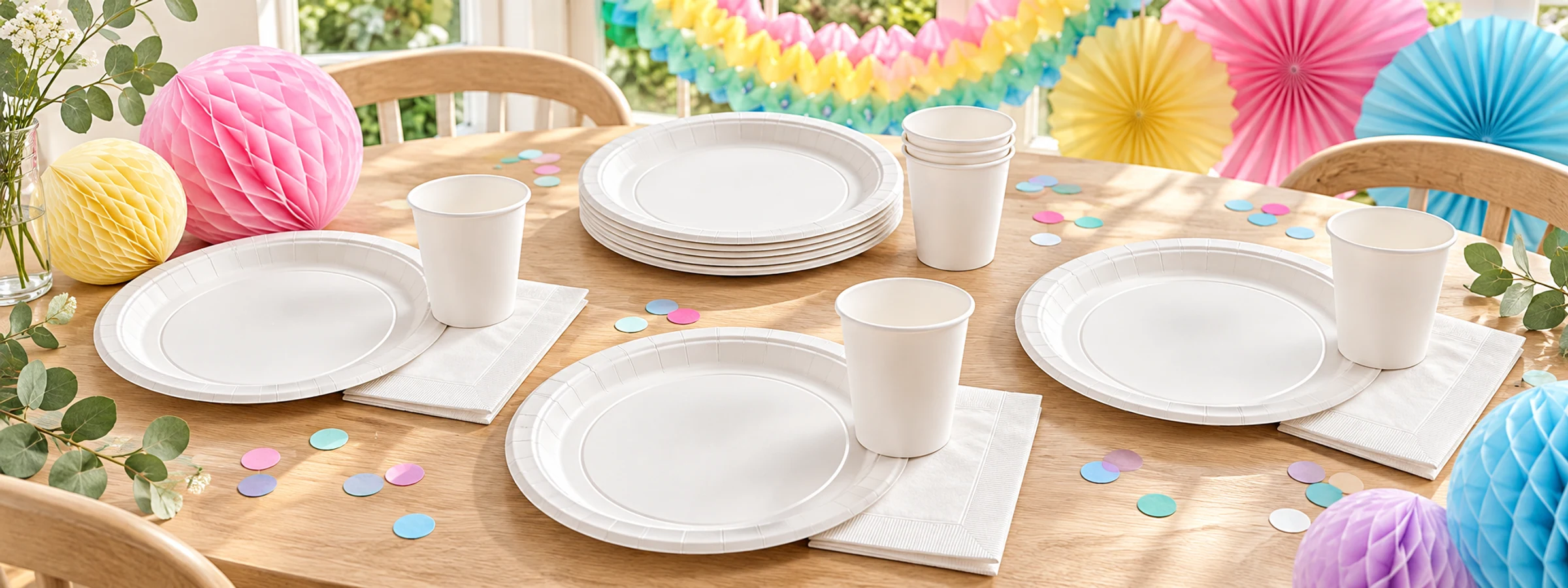Pastell Birthday – Partygeschirr mit Tellern, Bechern, Servietten und passender Dekoration bei Playflip