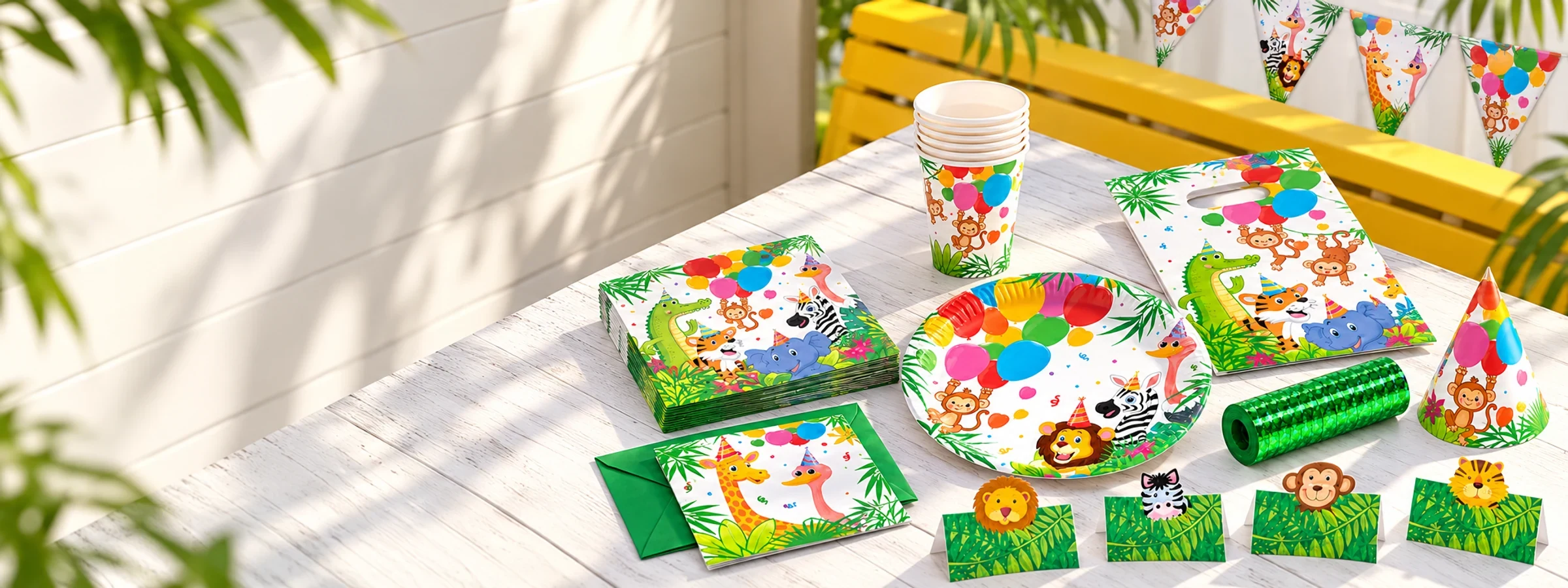 Zoo – Partygeschirr mit Tellern, Bechern, Servietten und passender Dekoration bei Playflip