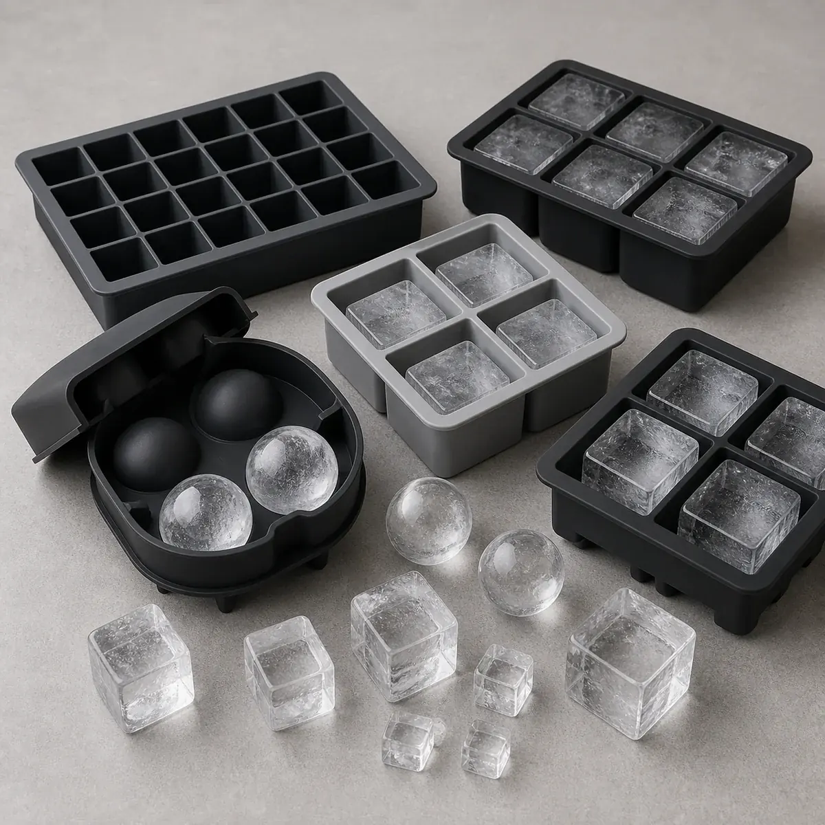 Eiswürfelformen und Eiswürfelbehälter für Barservice