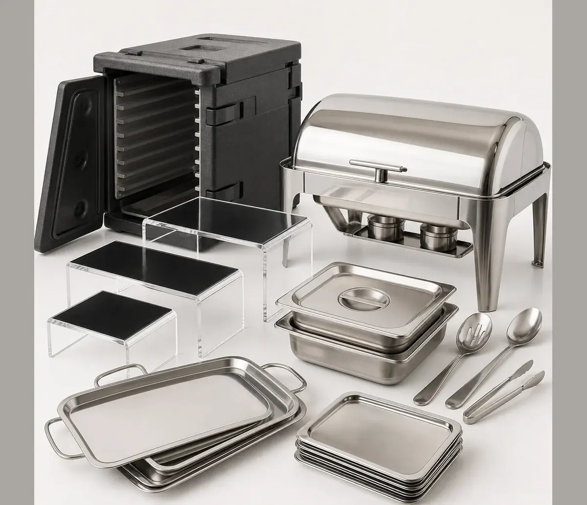 Catering- und Eventbedarf mit Chafing Dish und Tabletts