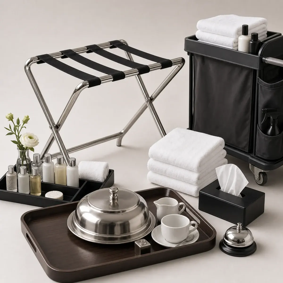 Hotelbedarf mit Zimmer-, Lobby- und Housekeeping-Artikeln
