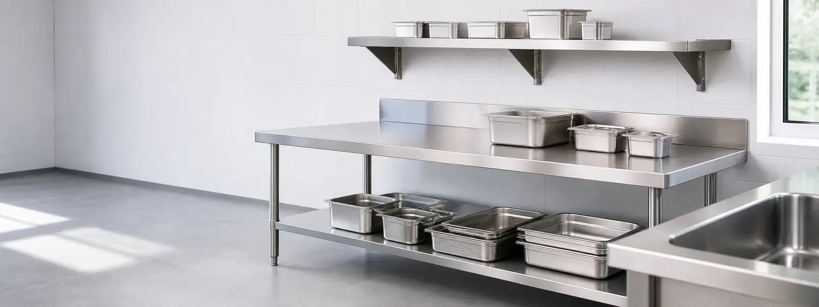 Robuste Edelstahlmöbel für professionelle Restaurantküchen