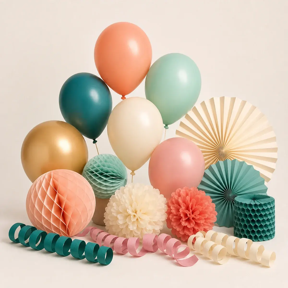 Deko- und Partybedarf mit Ballons und Papierdekoration