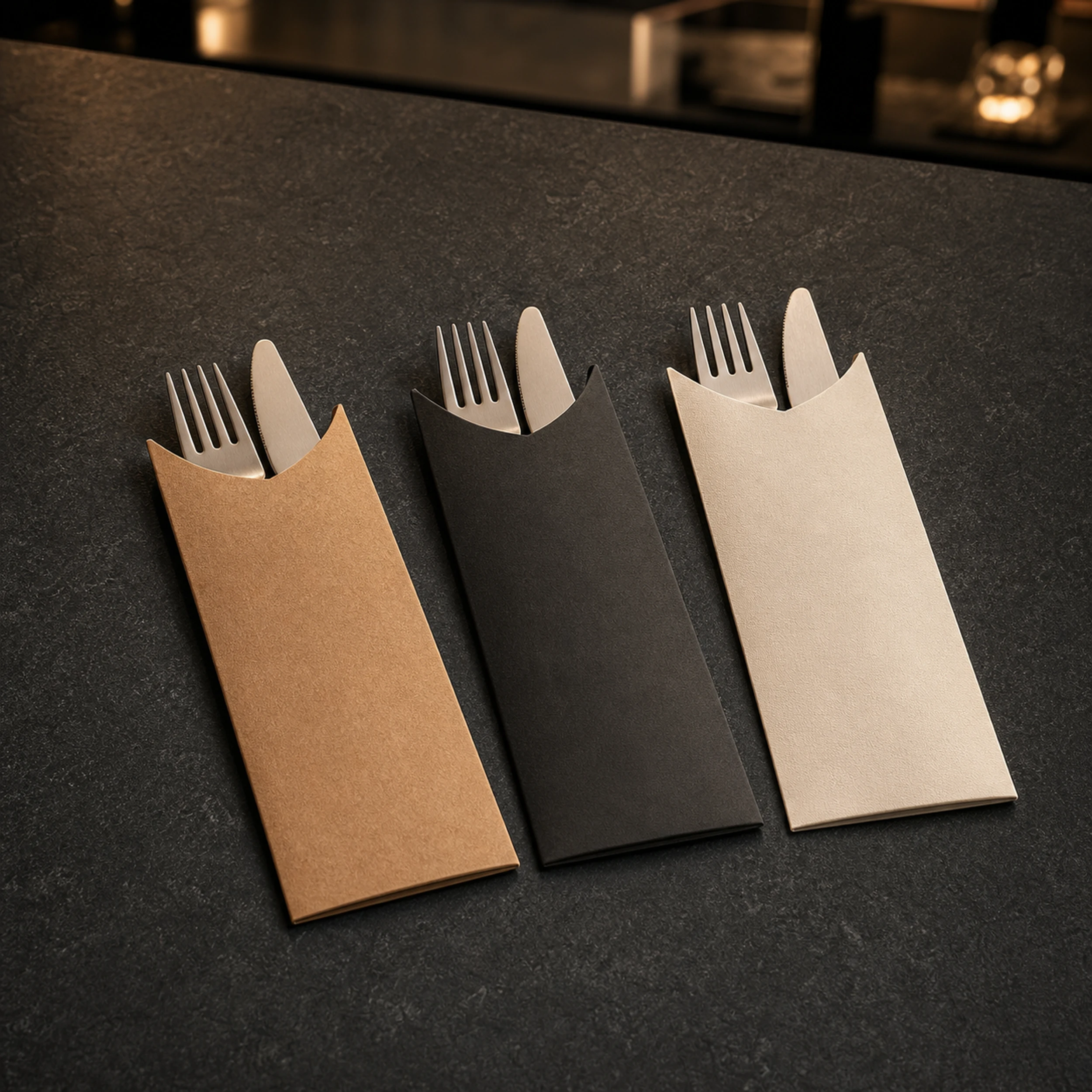 Taschen mit eingestecktem Besteck