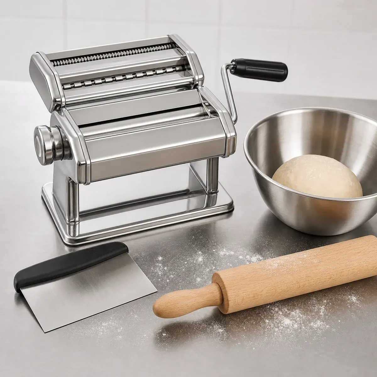 Teig- und Pastazubereitung mit Nudelmaschine und Werkzeugen